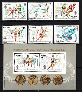 Польша, 1984, Олимпиады 1984 года, 6 марок, блок